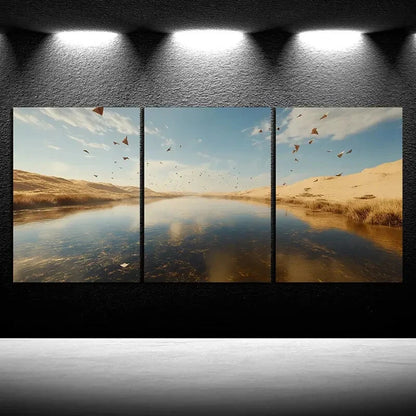 3pcs Kite on The Desert Canyon Metal Print Ready to Hang Art - Bella Home Decor