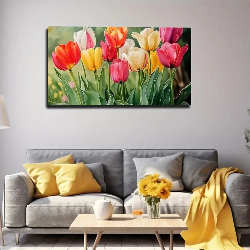 Vibrant Multicoloured Flowers Wall Art Canvas Office Home Room Framed 120x60cm