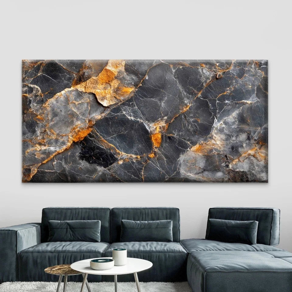 Black Marble Texture Gold Veins Wall Art Canvas Office Home Room Framed 120x60cm