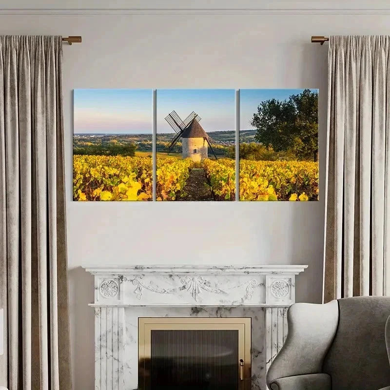 3pcs Natural Landscape Windmills & Hills Wall Art Set Canvas Framed 50x70cm - High Quality Print 100% Australian Made Wall Canvas Ready to Hang