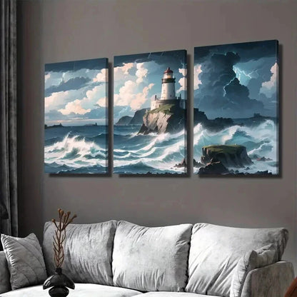 3pcs Nautical Coastal Landscape With Dramatic Wall Art Set Canvas Framed 50x70cm - High Quality Print 100% Australian Made Wall Canvas Ready to Hang