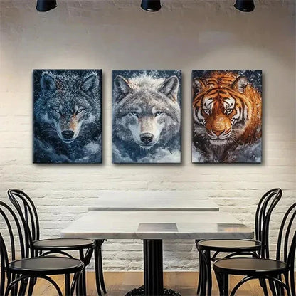 3pcs Majestic Wildlife Portraits Fierce Wall Art Canvas Unframed - High Quality Print 100% Australian Made Wall Canvas