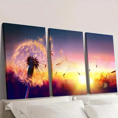 3pcs Dandelion Seeds Flying in Sunset Wall Art Set Canvas Unframed - High Quality Print 100% Australian Made Wall Canvas - Bella Home Decor