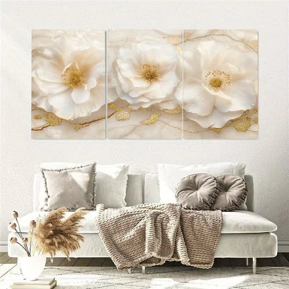 3pcs Luxury Abstract Golden Flower Wall Art Set Canvas Framed 50x70cm – High Quality Print 100% Australian Made Wall Canvas Ready to Hang