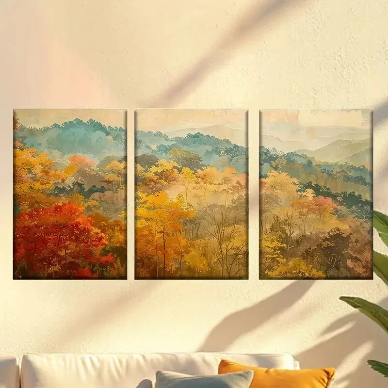 3pcs  Painting of a Forest with Trees  Wall Art Set Canvas Framed 60x90cm - High Quality Print 100% Australian Made Wall Canvas Ready to Hang - Bella Home Decor