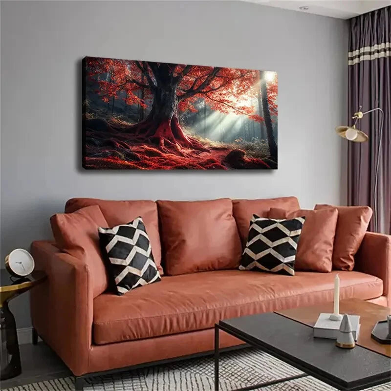 Majestic Red Tree Autumn Décor Wall Art Canvas Office Home Room Framed 120x60cm - Bella Home Decor