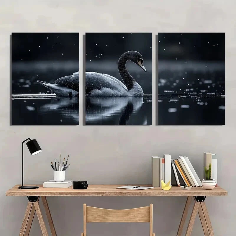 3pcs Elegant Black Swan Halloween Metal Print Ready to Hang Art - Bella Home Decor