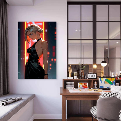 Elegant Woman Radiant Orange Light 60x90cm Metal Print Ready to Hang - Bella Home Decor