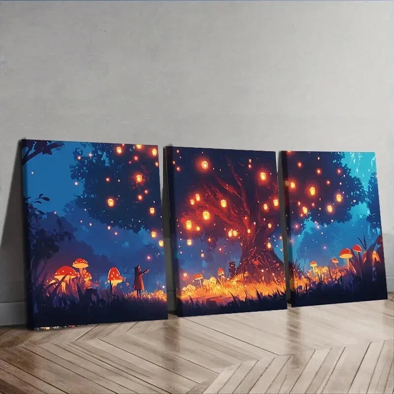 3pcs Lanterns On The Old Tree Decoration Wonder Wall Art Set Canvas Framed 60x90cm - High Quality Print 100% Australian Made Wall Canvas Ready to Hang
