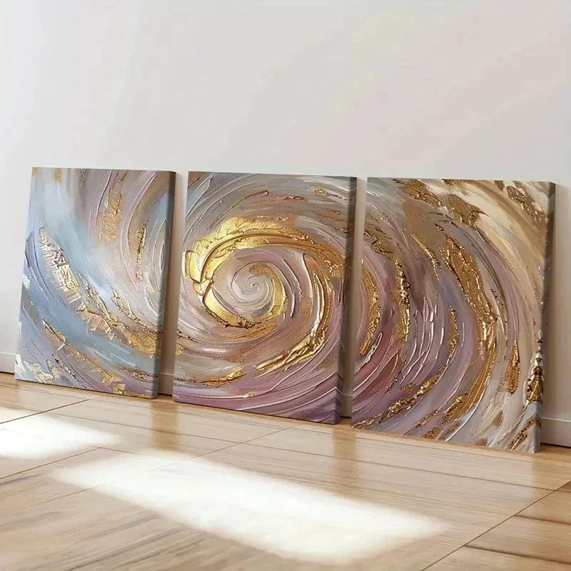 3pcs Abstract Golden Spiral Swirls Wall Art Set Canvas Framed 40x60cm - High Quality Print 100% Australian Made Wall Canvas Ready to Hang - Bella Home Decor