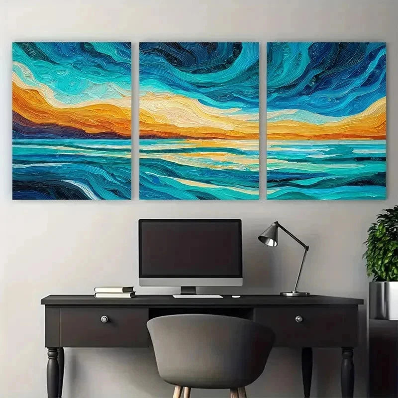 3pcs Abstract Seascape Oil Painting Perfect Wall Art Set Canvas Framed 50x70cm - High Quality Print 100% Australian Made Wall Canvas Ready to Hang - Bella Home Decor