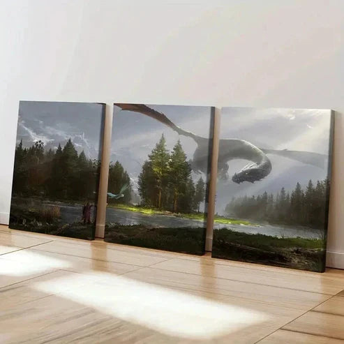 3pcs Magical Style Aesthetic Dragon Retro Wall Art Canvas Unframed – High Quality Print 100% Australian Made Wall Canvas