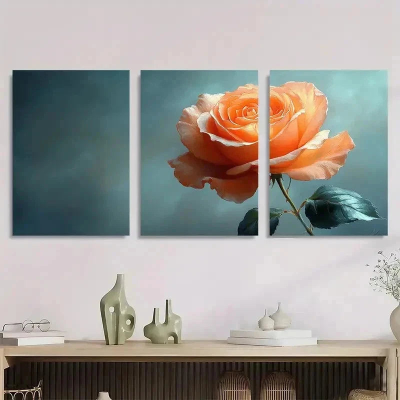 3pcs Elegant Peach Rose Serene Perfect Wall Art Set Canvas Framed 60x90cm - High Quality Print 100% Australian Made Wall Canvas Ready to Hang