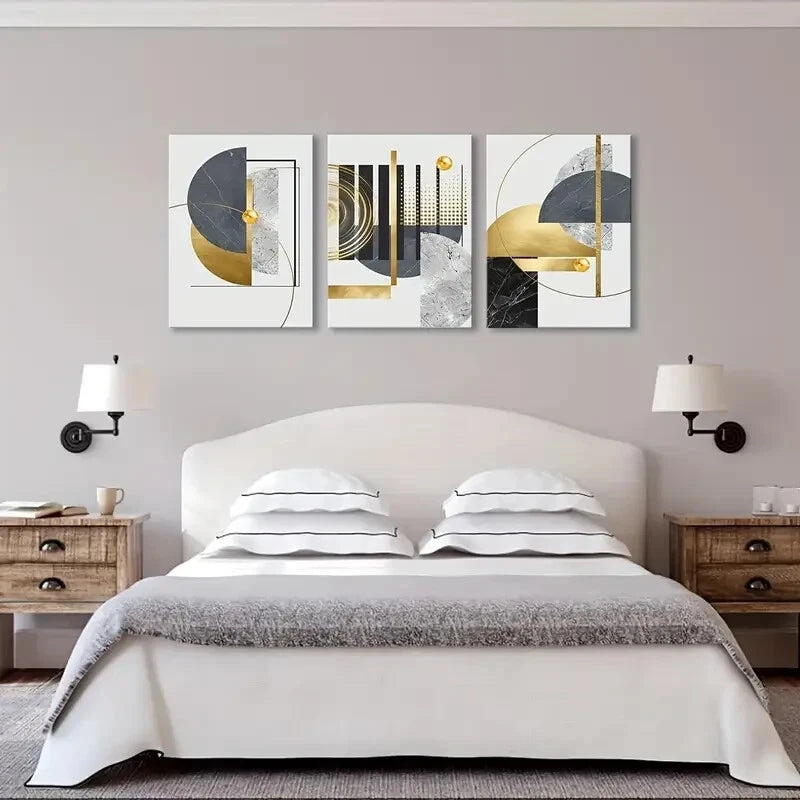 3pcs Modern Geometric Marble Texture Metal Print Ready to Hang Art - Bella Home Decor