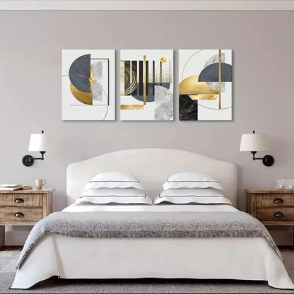 3pcs Modern Geometric Marble Texture Metal Print Ready to Hang Art - Bella Home Decor
