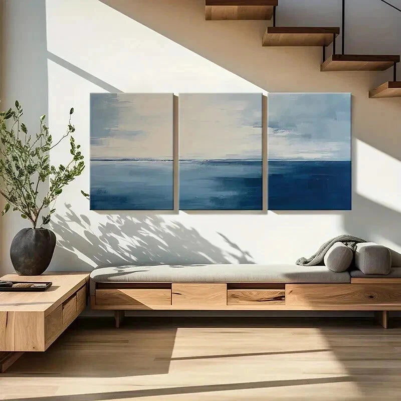 3pcs Abstract Ocean Horizon Serene Sky Wall Art Set Canvas Framed 50x70cm - High Quality Print 100% Australian Made Wall Canvas Ready to Hang - Bella Home Decor