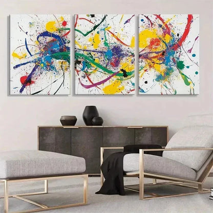 3pcs Abstract Colorful Splatter Graffiti  Art Set Canvas Unframed - High Quality Print 100% Australian Made Wall Canvas - Bella Home Decor