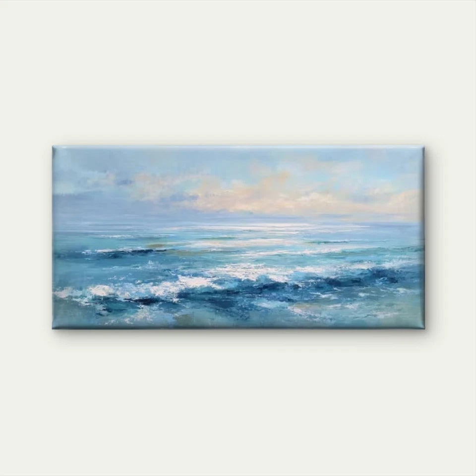 Ocean Waves  Navy Blue Wall Art Canvas Office Home Room Framed 120x60cm