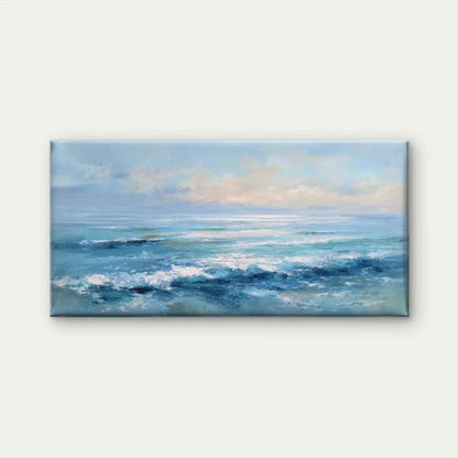 Ocean Waves  Navy Blue Wall Art Canvas Office Home Room Framed 120x60cm
