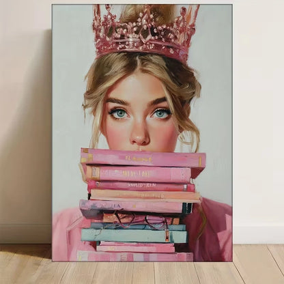 Girl Power Crown & Book Stack Metal Print Ready to Hang