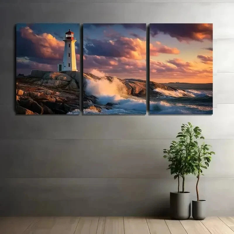 3pcs Lighthouse Sea Coastal Accent Metal Print Ready to Hang Art - Bella Home Decor