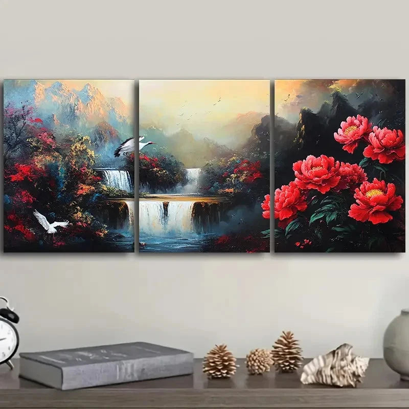 3pcs Chinese landscape Wall Art Set Canvas Framed 50x70cm - High Quality Print 100% Australian Made Wall Canvas Ready to Hang - Bella Home Decor