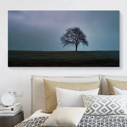 Solitary Tree Under Gloomy Sky Wall Art Canvas Office Home Room Framed 120x60cm
