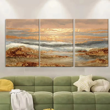 3pcs Earth Tone Ocean Textured Painting Metal Print Ready to Hang Art