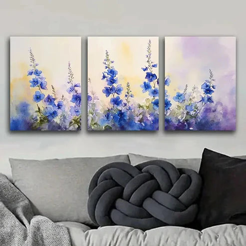 3pcs Blue Flower Watercolor Nature Perfect Wall Perfect Wall Art Set Canvas Unframed - High Quality Print 100% Australian Made Wall Canvas - Bella Home Decor