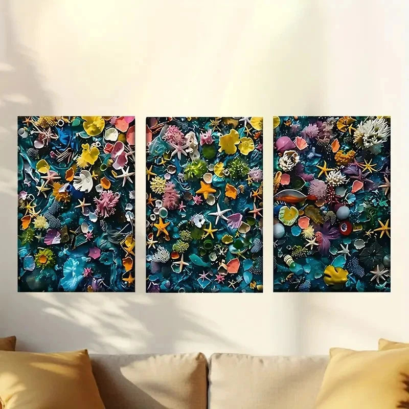 3pcs  Vibrant Sea Shell and Coral Abstract  Wall Art Set Canvas Framed 60x90cm - High Quality Print 100% Australian Made Wall Canvas Ready to Hang - Bella Home Decor