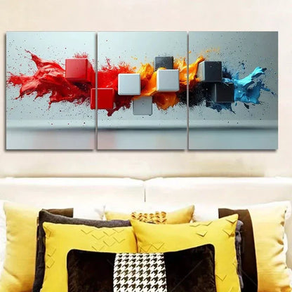 3 PCS Black And White Cubes Color Splash Wall Art Set Canvas Unframed - High Quality Print 100% Australian Made Wall Canvas - Bella Home Decor
