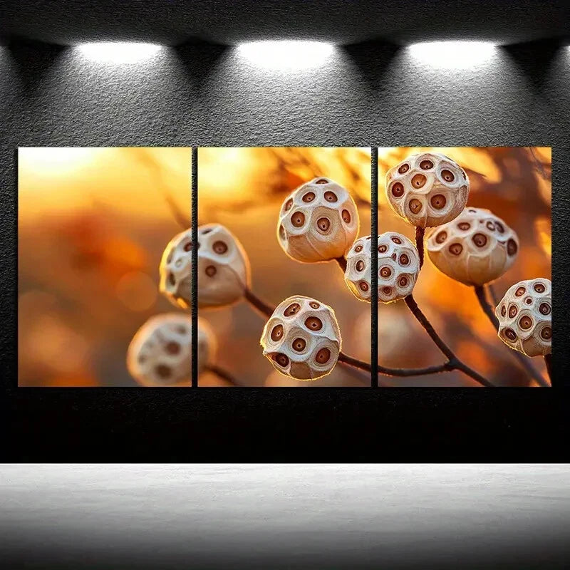 3pcs Fallen Leaves & Lotus Pods Metal Print Ready to Hang Art - Bella Home Decor