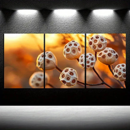 3pcs Fallen Leaves & Lotus Pods Metal Print Ready to Hang Art - Bella Home Decor