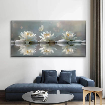 Lotus Flower & Water Reflection Wall Art Canvas Office Home Room Framed 120x60cm