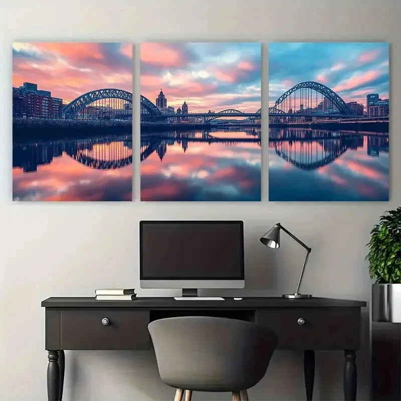 3pcs Newcastle Skyline & River Scene Perfect Wall Art Set Canvas Framed 50x70cm - High Quality Print 100% Australian Made Wall Canvas Ready to Hang