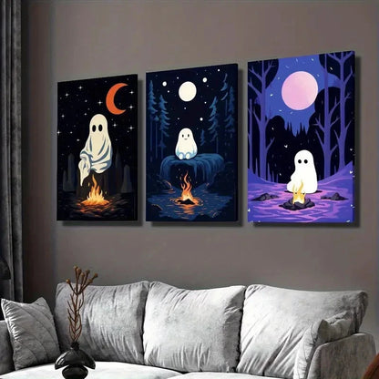 3pcs  Adorable Forest Campfire Night Scen Wall Art Set Canvas Framed 40x60cm - High Quality Print 100% Australian Made Wall Canvas Ready to Hang - Bella Home Decor