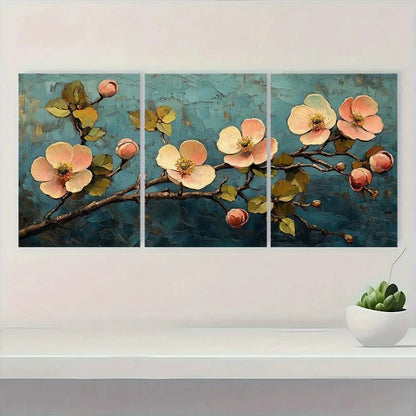 3pcs Vintage Gogh Inspired Gray & Green Floral Wall Art Set Canvas Framed 50x70cm - High Quality Print 100% Australian Made Wall Canvas Ready to Hang