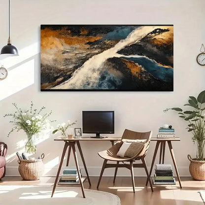 Modern Blue And Golden Spring Wall Art Canvas Office Home Room Framed 120x60cm