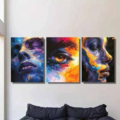 3pcs Colorful Character Face Illustration Wall Art Set Canvas Unframed - High Quality Print 100% Australian Made Wall Canvas - Bella Home Decor