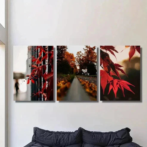 3pcs Autumn Tree Red Maple Leaves Floral Wall Art Canvas Unframed – High Quality Print 100% Australian Made Wall Canvas - Bella Home Decor