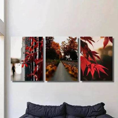 3pcs Autumn Tree Red Maple Leaves Floral Wall Art Canvas Unframed – High Quality Print 100% Australian Made Wall Canvas - Bella Home Decor