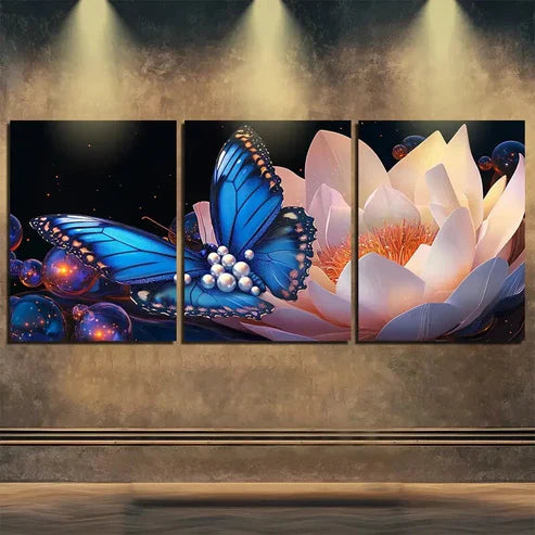3pcs Beautiful Blue Butterfly Nature Perfect Wall Art Set Canvas Unframed - High Quality Print 100% Australian Made Wall Canvas