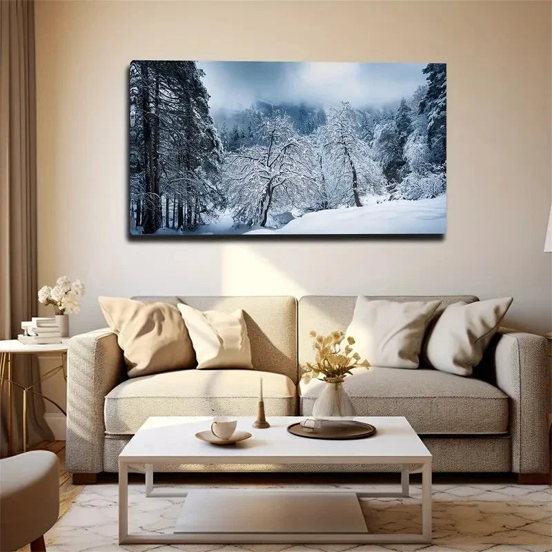 White Snow Winter Wall Art Canvas Office Home Room Framed 120x60cm