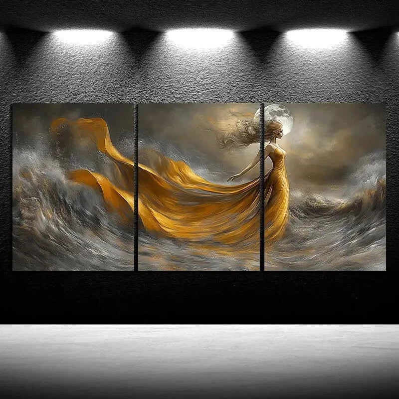 3pcs The Dancing Under The Moon Metal Print Ready to Hang Art - Bella Home Decor