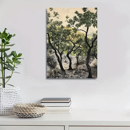 Serene Pear Tree Forest Landscape Painting 40x60cm Metal Print Ready to Hang