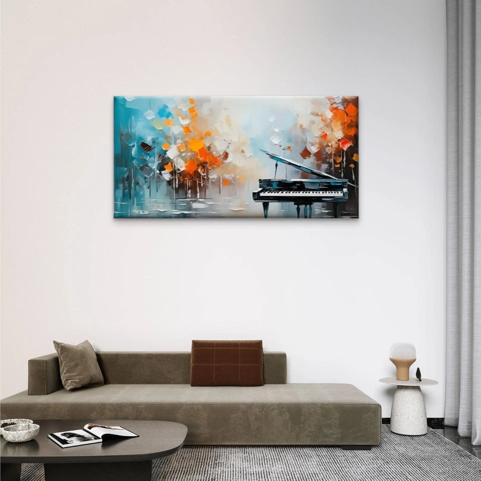Piano Abstract Water Colors Wall Art Canvas Office Home Room Framed 120x60cm