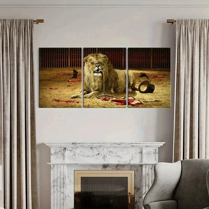 3pcs Lion in a Circus Show Modern Wall Art Set Canvas Framed 50x70cm - High Quality Print 100% Australian Made Wall Canvas Ready to Hang