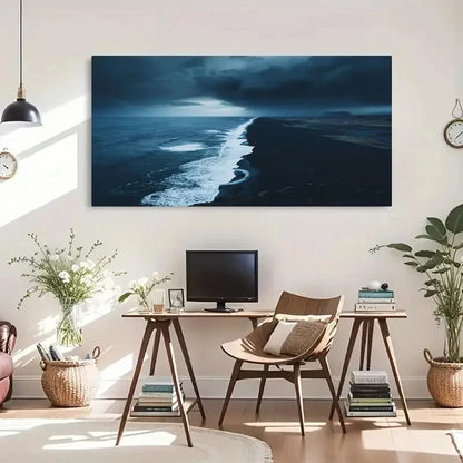 Iceland Blue Seaside Retro Wall Art Canvas Office Home Room Framed 120x60cm - Bella Home Decor