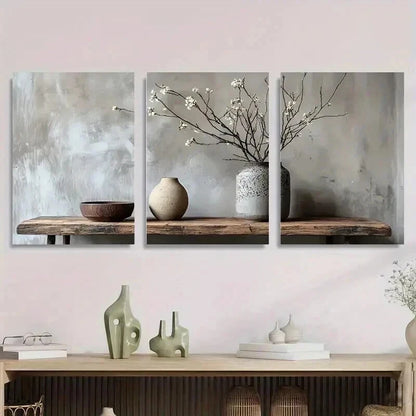 3pcs Minimalist Vase And Branch Decoration Wall Art Set Canvas Framed 50x70cm - High Quality Print 100% Australian Made Wall Canvas Ready to Hang