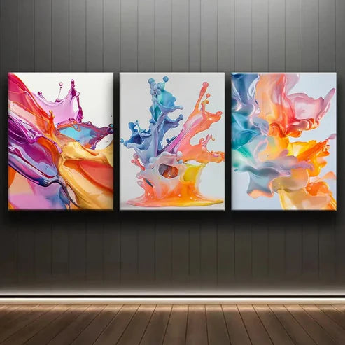 3pcs Colorful Splashes Design Modern Perfect Wall Art Set Canvas Unframed - High Quality Print 100% Australian Made Wall Canvas - Bella Home Decor